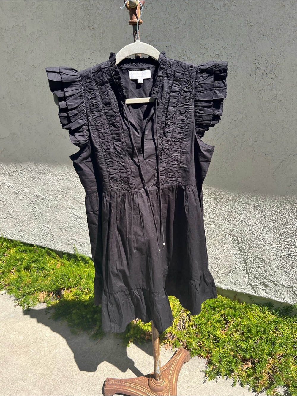 Caroline Constas Black Ruffled Sleeve Mini Dress